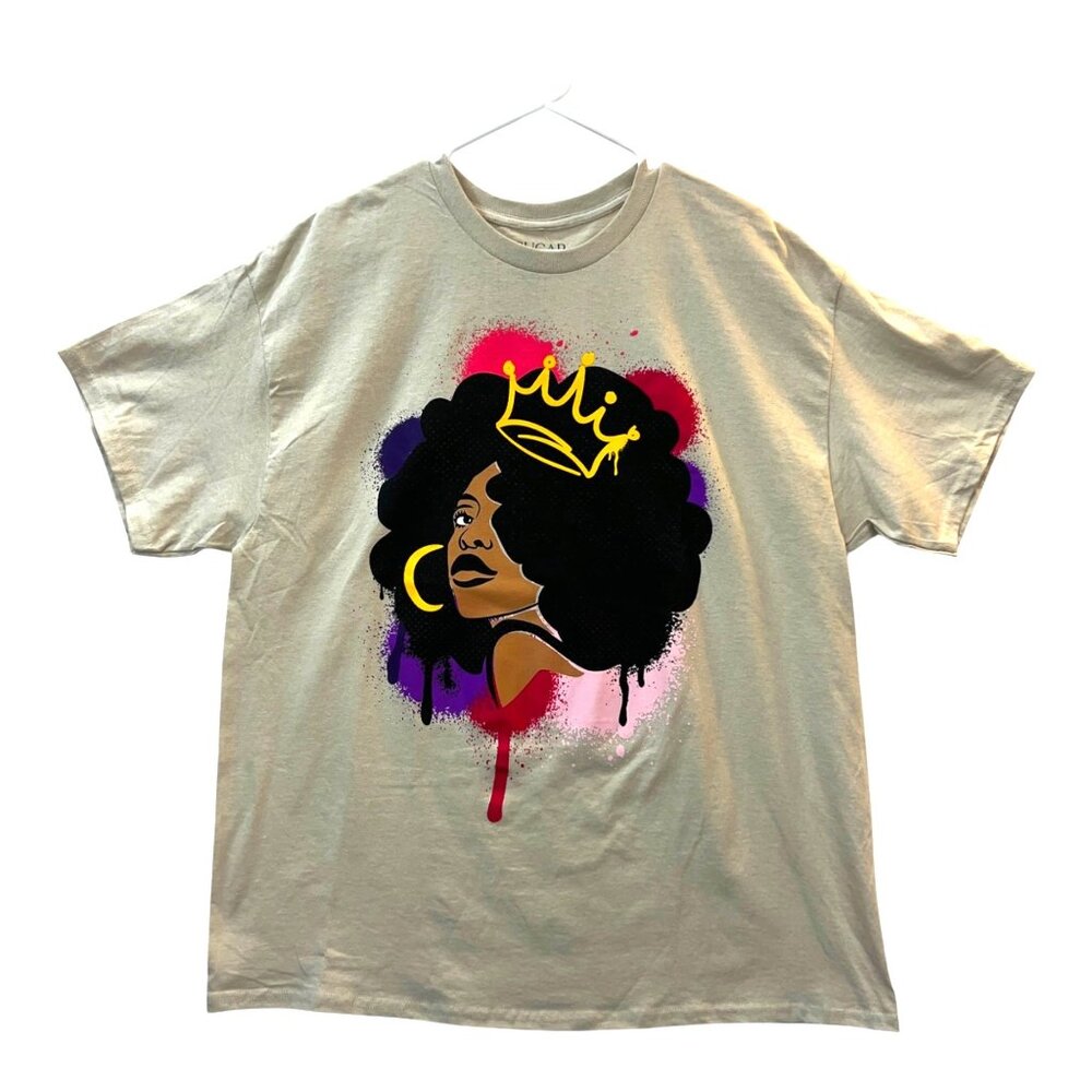 Sugar Flower Womens Graphic T-Shirt 2X Beige Cotton Casual Streetwear